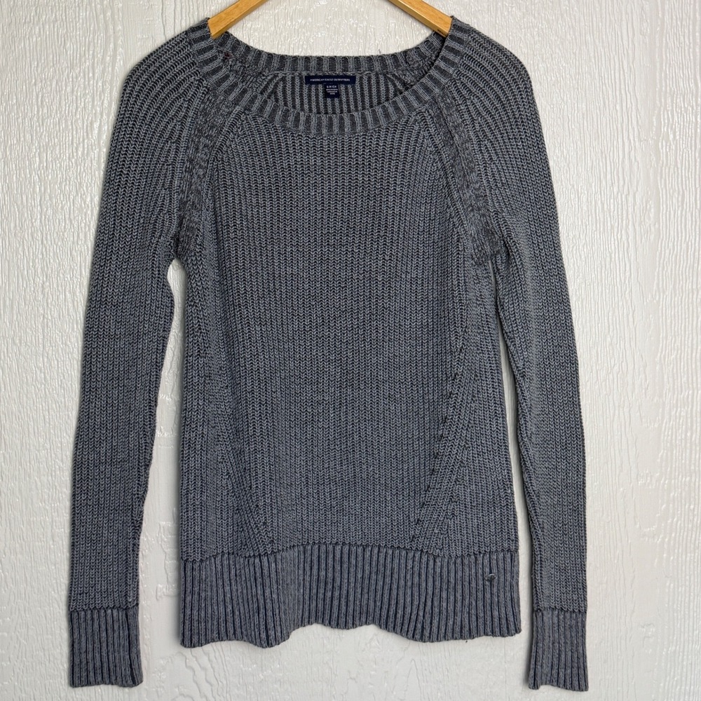 American Eagle Outfitters Womens Gray Shaker Knit Crew Neck Sweater Small EUC